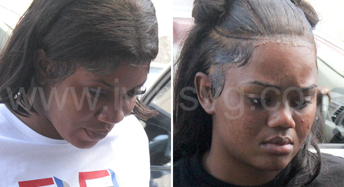 The defendants, Kerisa Jack, left, and Sadé Regisford, outside the Kingstown Magistrate's Court on July 9, 2025. 