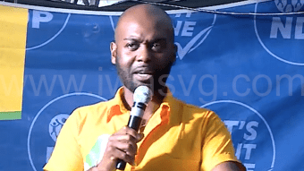 President of Cricket West Indies and New Democratic Party candidate for North Leeward Kishore Shallow, speaking at a campaign event in Spring Village, on Thursday, July 10, 2025.