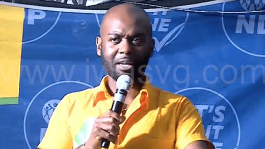 President of Cricket West Indies and New Democratic Party candidate for North Leeward Kishore Shallow, speaking at a campaign event in Spring Village, on Thursday, July 10, 2025.