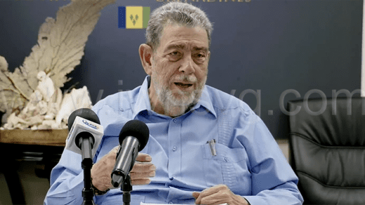 Prime Minister Ralph Gonsalves speaking at a press conference in Kingstown on Friday, July 11, 2025.
