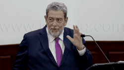 Prime Minister Ralph Gonsalves speaking in Parliament on Monday, July 28, 2025.