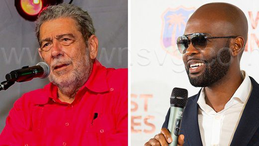 Prime Minister of St. Vincent and the Grenadines, Ralph Gonsalves, left, and President of Cricket West Indies and New Democratic Party candidate, Kishore Shallow. 