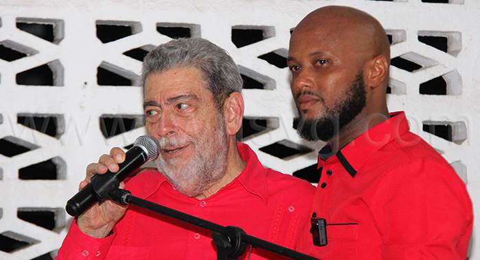 Prime Minister Ralph Gonsalves presents Rodan John on Saturday July 21, 2025, for endorsement at the Unity Labour Party's candidate for South Windward in the next general election, expected by November. 