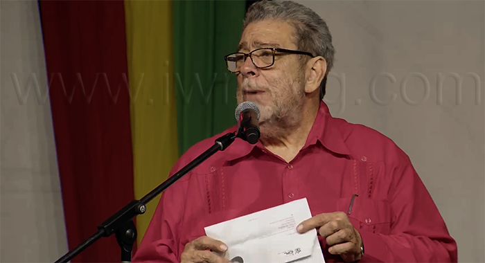Prime Minister Ralph Gonsalves holds in his hands on Tuesday, July 15, 2025, the letter of no objection that CPL later withdrew. 