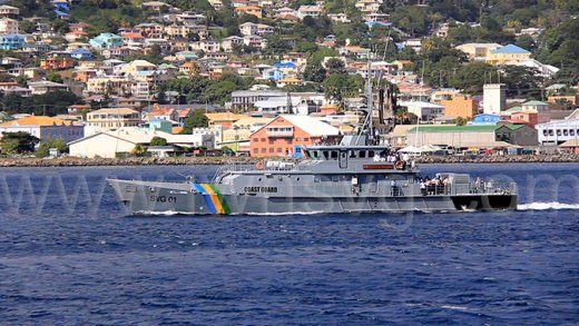 SVG Coast Guard Captain Hugh Mulzac sets out to sea from Port Kingstown on Dec. 18, 2021. The ship refloated Friday night, July 4, 2025, one day after running aground in Union Island. (iWN photo)