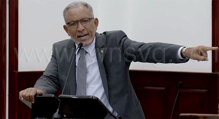 Opposition Leader Godwin Friday speaking in Parliament on Thursday, Aug. 7, 2025.