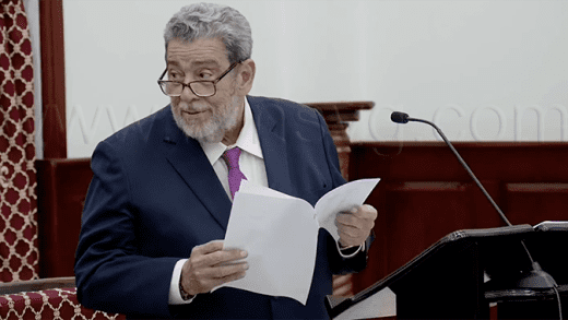Prime Minister Ralph Gonsalves speaking in Parliament on July 28, 2025.