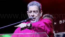 Prime Minister Ralph Gonsalves speaking in Colonarie on Saturday, Aug. 9, 2025.