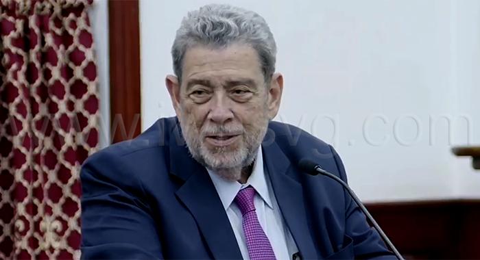 Prime Minister Ralph Gonsalves speaking in Parliament on Friday, Aug. 8, 2025.