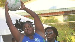 Vincy Jewels Shanique Deshong collects a pass in the game against St. Lucia on Thursday, Aug. 28, 2025.  (Photo by Robertson S. Henry)