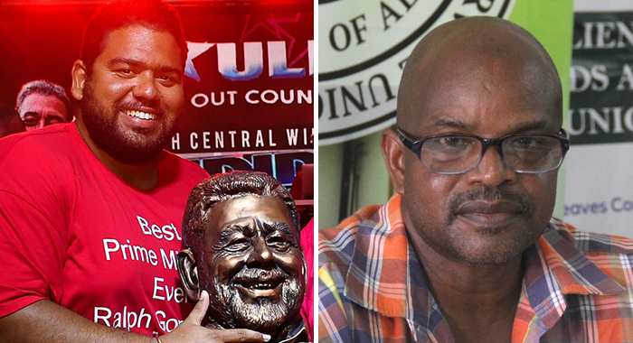 Storm Gonsalves, son of Prime Minister Ralph Gonsalves, left, Elroy Boucher, president of the Public Service Union. 