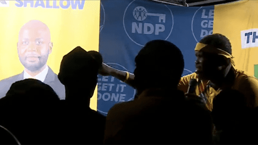 Adonis Charles aka "Ledz" campaigning with the New Democratic Party in Fitz Hughes.