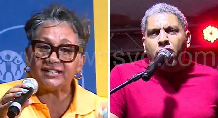 Opposition New Democratic Party candidate for East St. George, Laverne Gibson-Velox and East St. George MP, Camillo Gonsavles. 