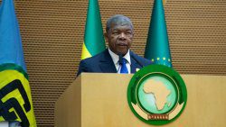 Chair of the African Union, President of Angola Joao Manuel Goncalves Lourenco speaking at the 2nd African Union-CARICOM Summit in Addis Ababa, Ethiopia on Sunday, Sept. 7, 2025.