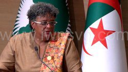 Barbados Prime Minister Mia Mottley speaking at the Africa Diaspora Day in Algiers, Algeria on Friday, Sept. 5, 2025. 