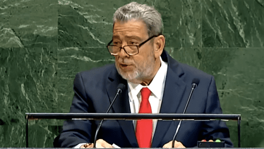 Prime Minister of St. Vincent and the Grenadines, Ralph Gonsalves, addressing the United Nations General Assembly in New York on Friday, Sept. 26, 2025.