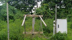 The monitoring station with the solar panels missing. 