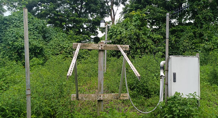 The monitoring station with the solar panels missing. 