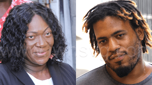 The defendants, Yvonne Patterson, left, and Fitzroy Jr. Izarus Marcus Douglas, outside the Serious Offences Court, in Kingstown, on Sept. 16, 2025.