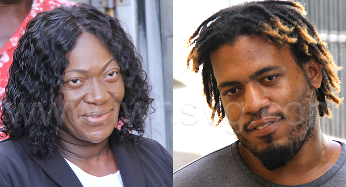 The defendants, Yvonne Patterson, left, and Fitzroy Jr. Izarus Marcus Douglas, outside the Serious Offences Court, in Kingstown, on Sept. 16, 2025.