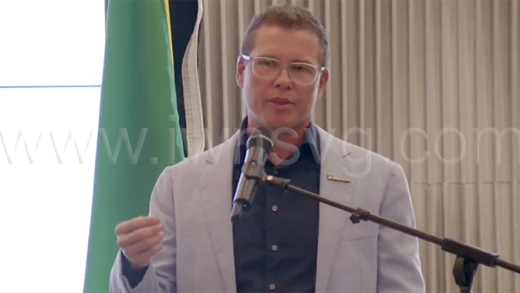 CEO of Sandals Resort, Adam Stewart speaking at the signing ceremony in Buccament Bay on Monday, Oct. 6, 2025.