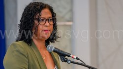 CEO of the St. Vincent and the Grenadines, Annette Mark, speaking at the state of the Tourism Industry Conference in the Caribbean Conference in Barbados on Friday, Oct. 3, 2025. 