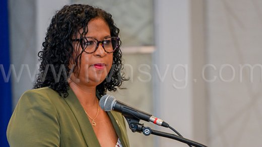 CEO of the St. Vincent and the Grenadines, Annette Mark, speaking at the state of the Tourism Industry Conference in the Caribbean Conference in Barbados on Friday, Oct. 3, 2025. 