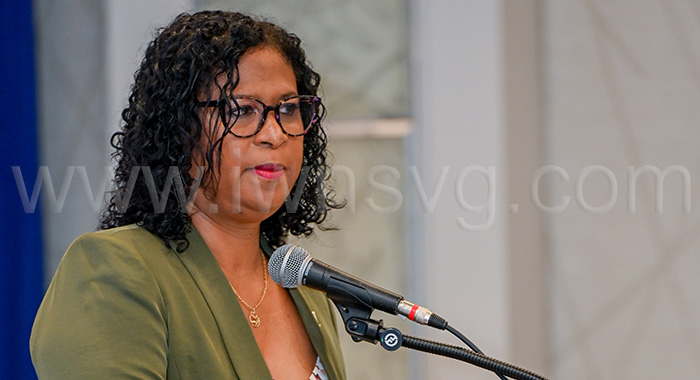 CEO of the St. Vincent and the Grenadines, Annette Mark, speaking at the state of the Tourism Industry Conference in the Caribbean Conference in Barbados on Friday, Oct. 3, 2025. 