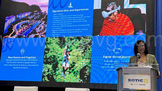 CEO of the SVG Tourism Authority, Annette Mark, speaking at the Caribbean Tourism Organisation’s 2025 State of the Tourism Industry Conference in Barbados on Friday, Oct. 3, 2025. 