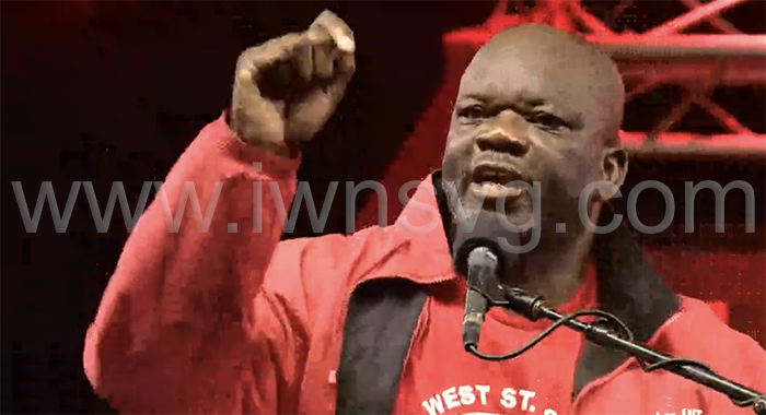 East Kingstown MP, Curtis King speaking at the Unity Labour Party rally in Calliaqua on Sunday, Oct. 19, 2025.
