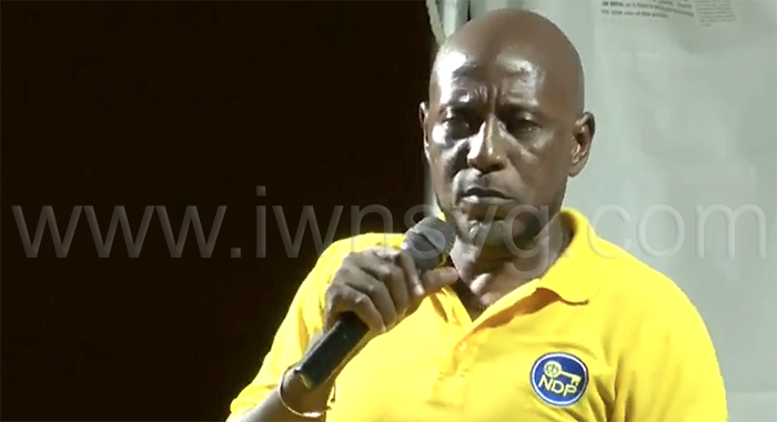 East Kingstown MP, Fitz Bramble speaking at a New Democratic Party campaign event in Belmont on Tuesday, Oct. 21, 2025. 