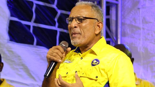 Opposition Leader Godwin Friday addresses a New Democratic Party campaign event in Calliaqua immediately after the election date announcement on Tuesday, Oct 28, 2025. (NDP photo)