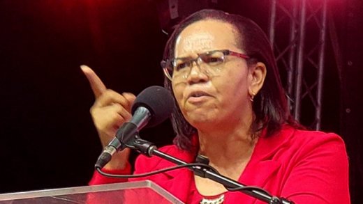 The Unity Labour Party's North Windward candidate, Grace Walters, speaking at the party's "Labour Strong Rally" in Kingstown on Oct. 28, 2025. (Photo: Facebook/Kingsley Roberts.) 