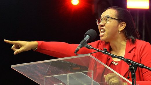 The Unity Labour Party's North Windward candidate, Grace Walters, speaking in Kingstown on Tuesday, Oct. 28, 2025. (Photo: Facebook/Kingsley Roberts.) 