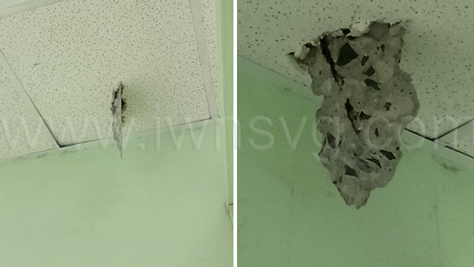 A chunk of concrete crashed through the ceiling at the Milton Cato Memorial Hospital on Oct. 16, 2025.