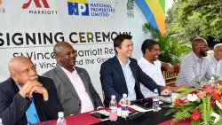 State and Marriott officials at the signing ceremony in Met. Wynne, on Sept. 10, 2019.