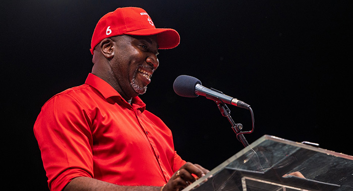 Central Leeward MP, Orando Brewster, speaking at the Unity Labour Party's rally in Layou on Saturday, Oct. 11, 2025. 