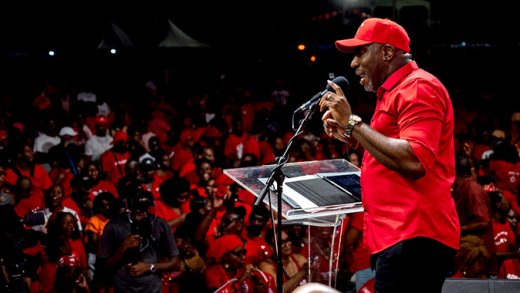 Central Leeward MP, Orando Brewster, speaking at the Unity Labour Party's rally in Layou on Saturday, Oct. 11, 2025. 