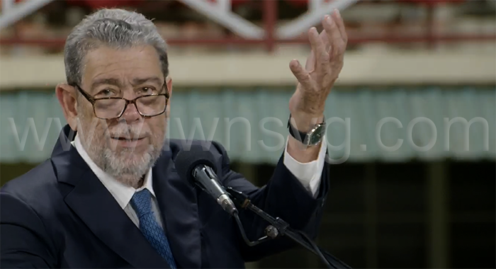 Prime Minister Ralph Gonsalves delivering his Independence Address at Arnos Vale Sporting Complex on Monday, Oct. 27, 2025.
