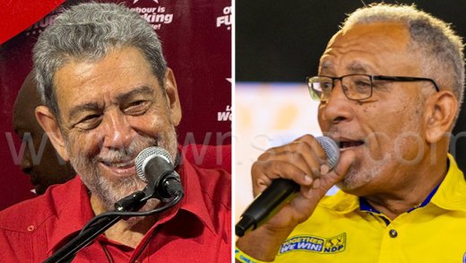 Political Leader of the Unity Labour Party, Ralph Gonsalves, left, and President of the New Democratic Party, Godwin Friday.