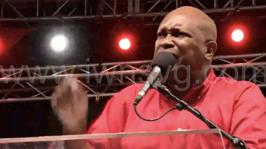 Minister of Agriculture and Fisheries, Saboto Caesar, speaking at a Unity Labour Party rally in Layou on Oct. 11, 2025.