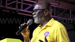 Central Kingstown MP, St. Clair Leacock, speaking at an NDP campaign event in Sion Hill on Sept. 27, 2025.