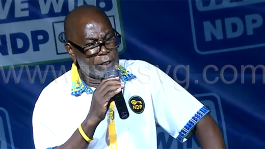 Central Kingstown MP, St. Clair Leacock, speaking at the New Democratic Party's rally in Layou on Saturday, Oct. 18 2025.