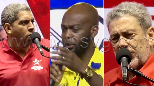 From left: Minister of Finance and East St. George incumbent, Camillo Gonsalves, North Leeward challenger, Kishore Shallow, and Prime Minister and North Central Windward incumbent, Ralph Gonsalves.