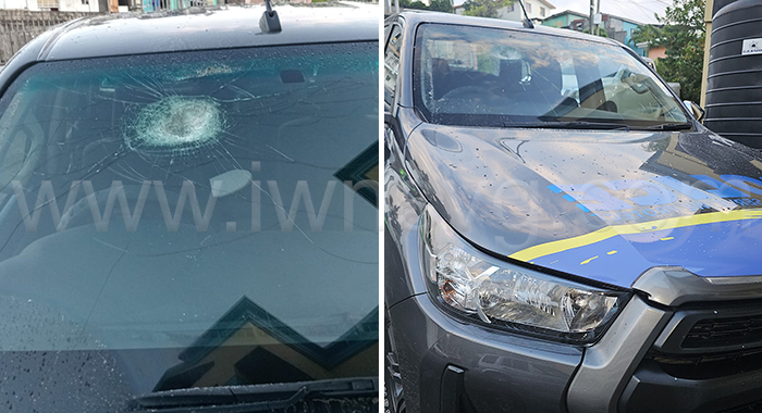 Police vehicle damaged as NDP whistle stop pelted with stones