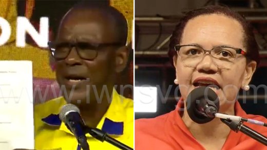 The New Democratic Party's spokesperson on Health and West Kingstown candidate, Daniel Cummings, left, and the Unity Labour Party's North Windward candidate, Grace Walters.