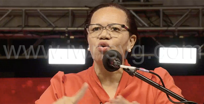 Unity Labour Party’s candidate for North Windward, Hospital Administrator Grace Walters, speaking at the party’s rally in Biabou on Sunday, Nov. 9, 2025. 