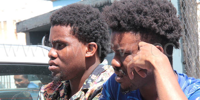 Dakari Hector, right, and Erel Hector outside the Serious Offences Court in Kingstown on Monday, Nov. 10, 2025. 