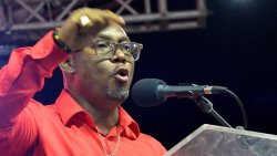 The Unity Labour Party's Central Kingstown candidate, Marvin "Mega" Fraser, speaking at the party's "Labour Strong" rally in Richmond Hill, Kingstown, on Oct. 28, 2025. (Photo: Facebook/Kingsley Roberts)