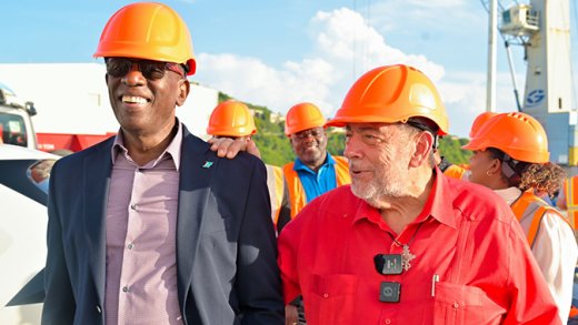 Prime Minister of St. Lucia Philip Pierre and his Vincentian counterpart and host, Ralph Gonsalves, interact in Kingstown, St. Vincent, on Oct. 22, 2025. (Photo: Facebook/API)